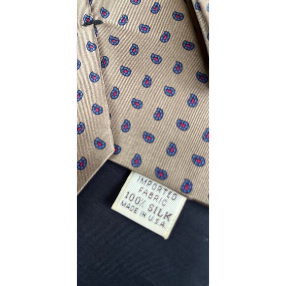 Vintage Liberty Of London Tie Beige Red Blue Paisley Tie Imported Fabric 100% Si - Picture 5 of 6